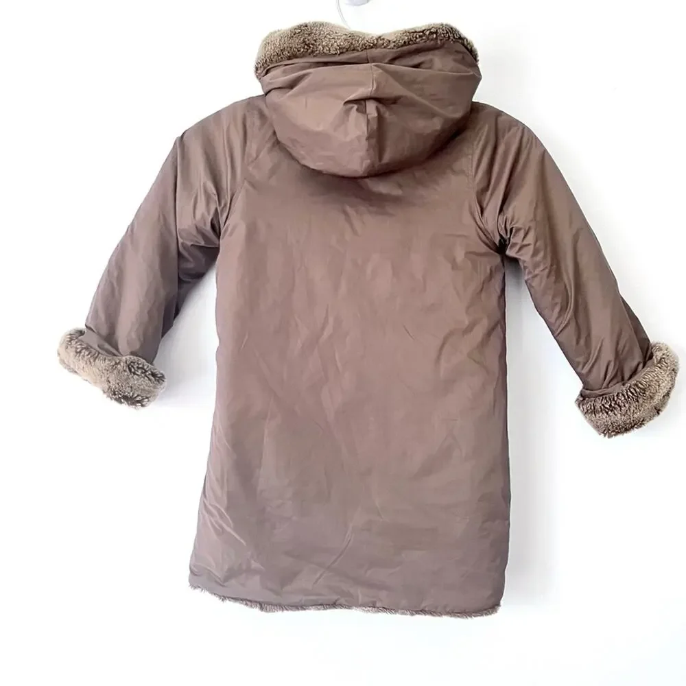 Lili Gaufrette girls long reversible winter coat faux fur jacket size 4